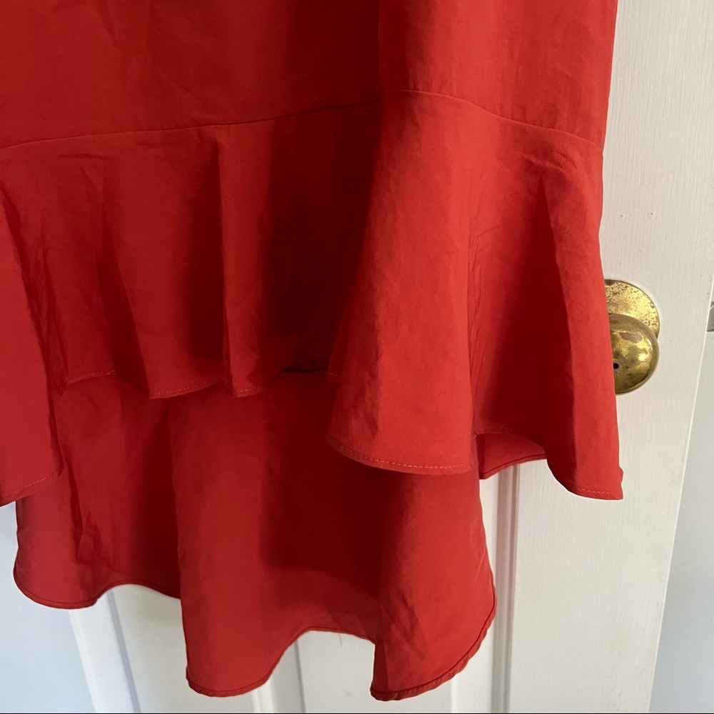 NWT RUFFLE HIGH-LOW RUFFLE DRESS IN RUST - Picture 3 of 8